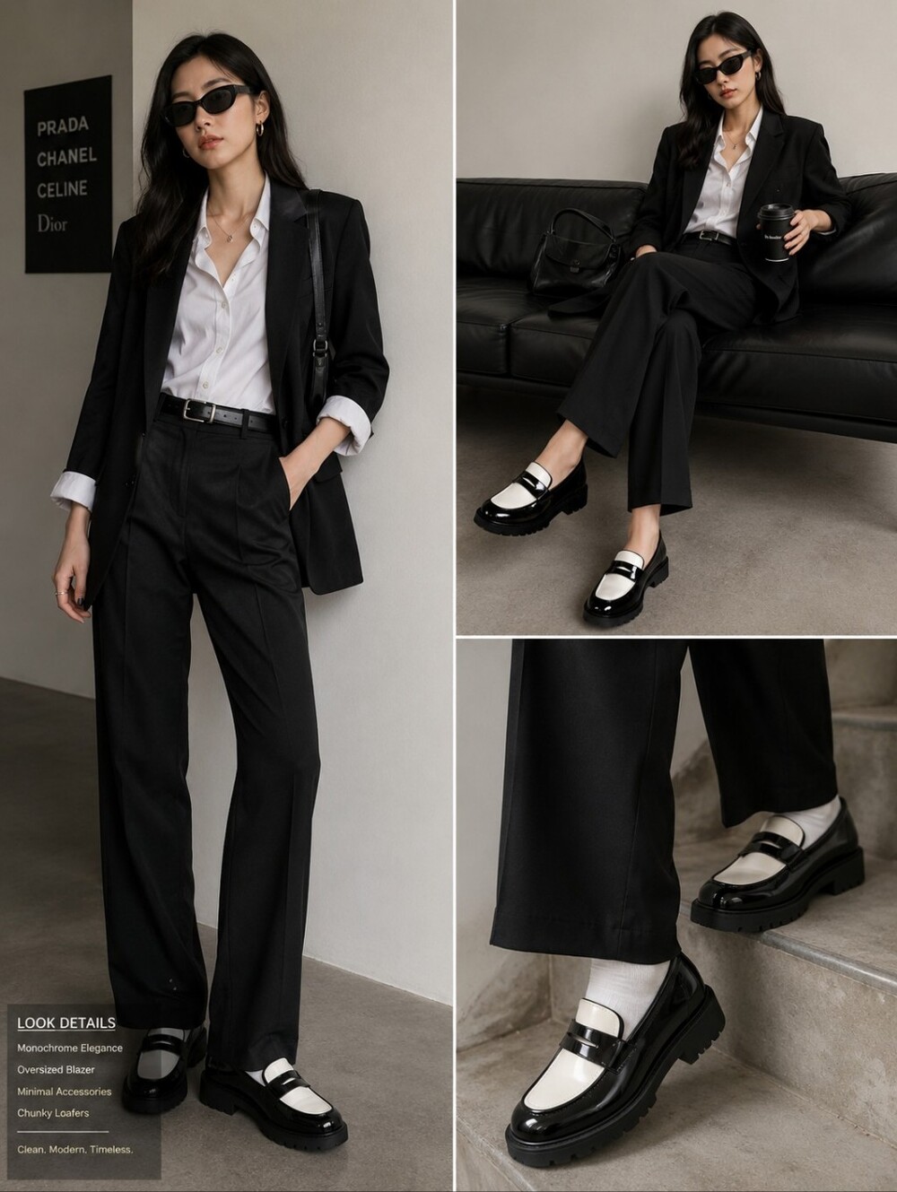 Time and Tru Black and Cream Patent Platform Loafers
